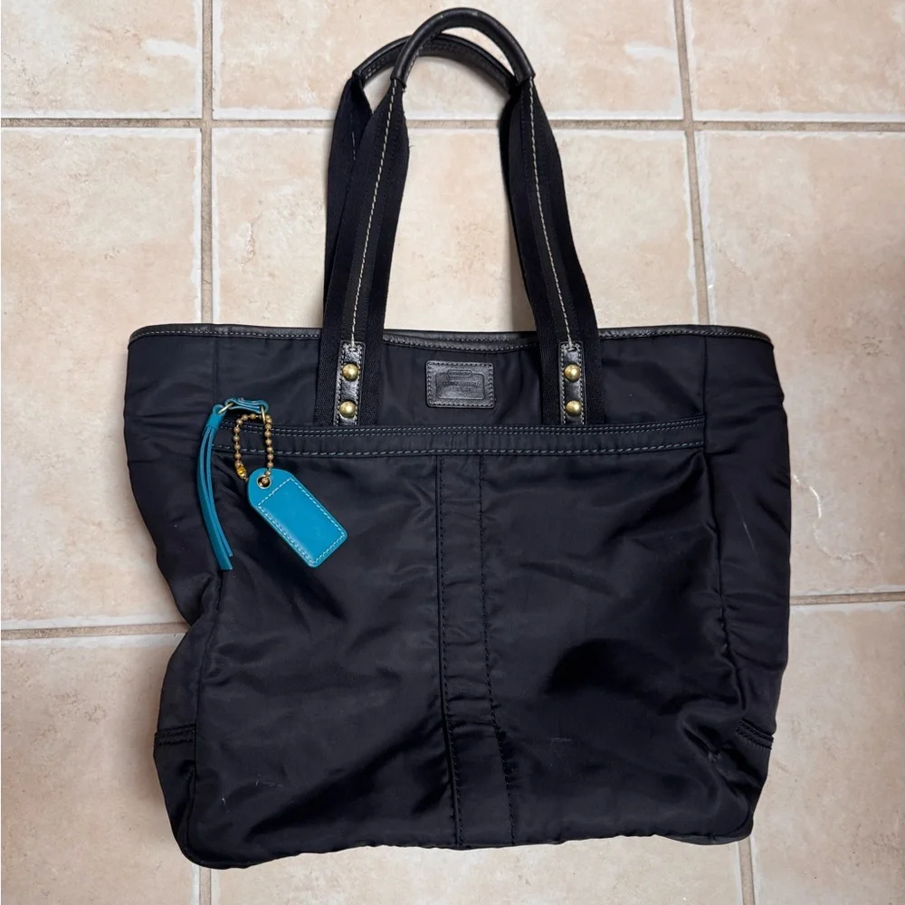 Coach Black Hampton Nylon Tote with Teal Accents - Picture 5 of 16